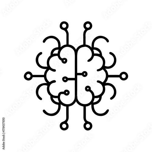 Tech Brain Circuit Line Icon Illustration