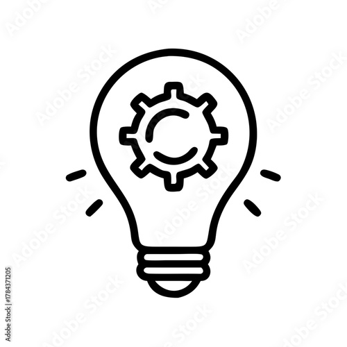 Lightbulb Gear Icon – Innovation and Technology Line Symbol
