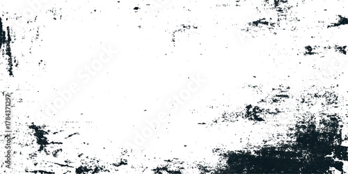 Abstract black ink splatter texture with scratches and grunge overlay on white background.