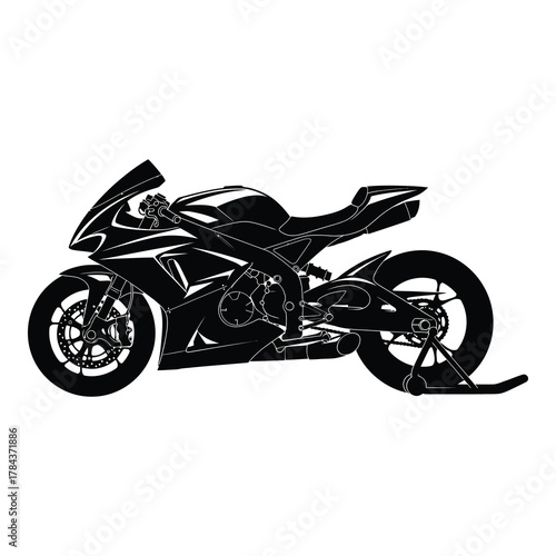 Sleek black sportbike isolated on white background, showcasing modern design and powerful performance, perfect for racing enthusiasts and speed aficionados