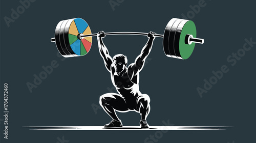 Powerful athlete lifting barbell overhead in dynamic action, showcasing strength and determination for fitness, sports, and healthy lifestyle themes