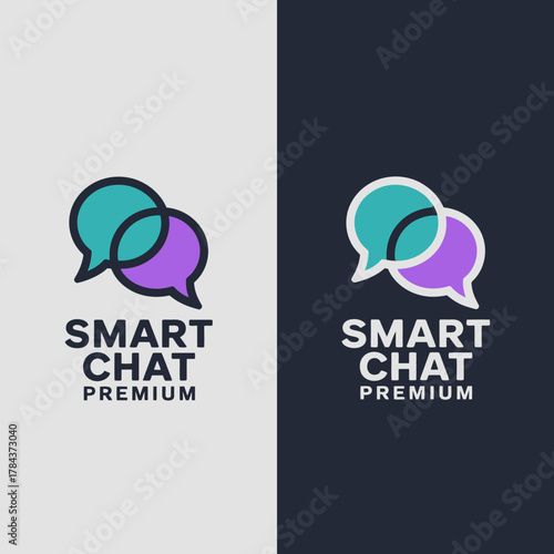Smart Chat Premium Logo Design: Modern Overlapping Speech Bubbles in Teal and Purple for Communication App