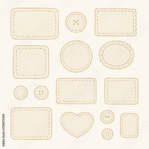 ナチュラルで可憐なリネン風フレームとボタンのイラストセット