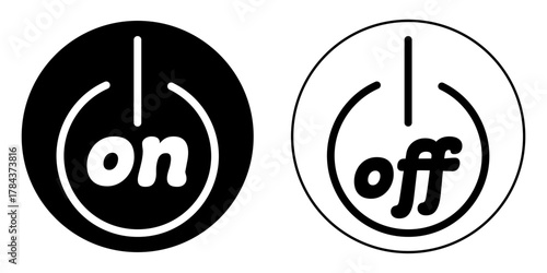 円形のon/offシンプルアイコン ブラック・ホワイト