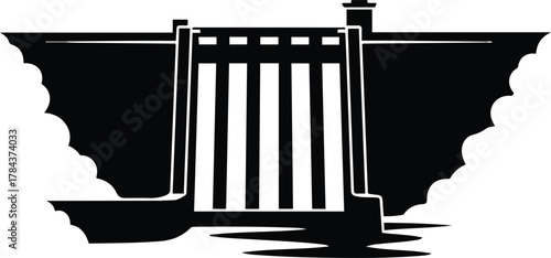 Vector dam hydroelectric power plant construction silhouette illustration