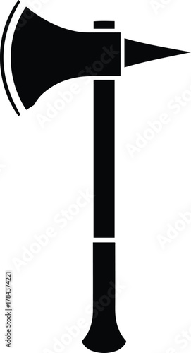 Vector firefighting axe flat black and white silhouette illustration