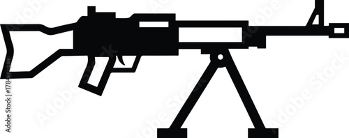 Vector machine gun black silhouette assault military weapon illustration
