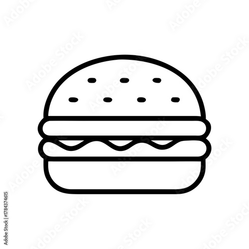 Burger Icon Outline – Fast Food Sandwich Line Drawing Vector Illustration
