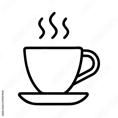 Hot Coffee Cup Icon Outline – Warm Beverage Cafe Symbol Vector Illustration