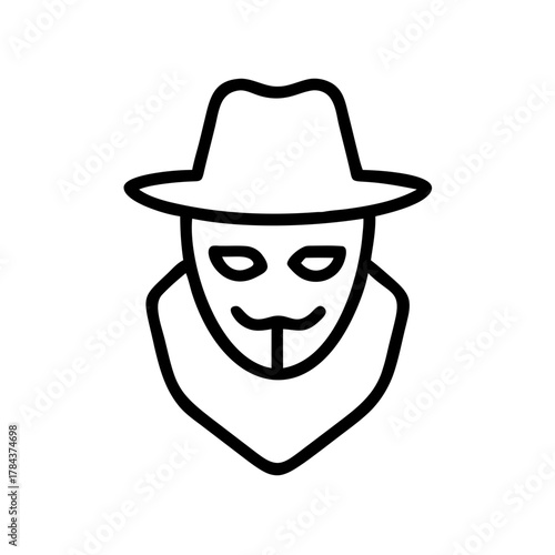 Spy Mask Outline Icon – Simple Vector Illustration of Secret Agent Face Symbol