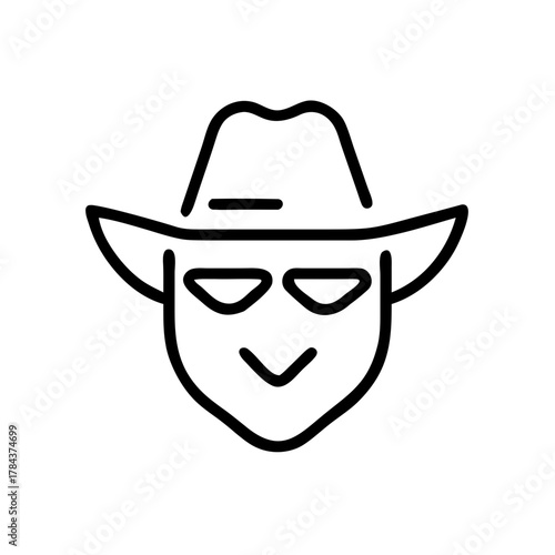 Cowboy Mask Outline Icon – Simple Vector Illustration of Western Hat Face Symbol
