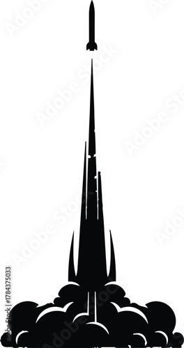 Vector rocket launch with smoke trail silhouette illustration
