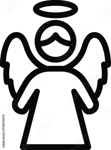 Holy Angel Character Line Icon. A simple vector symbol of faith, heaven, and divinity 