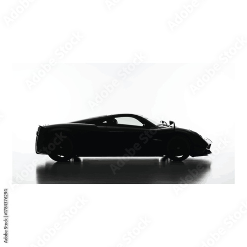 Silhouette of a black sports car against a white background isolated on white background