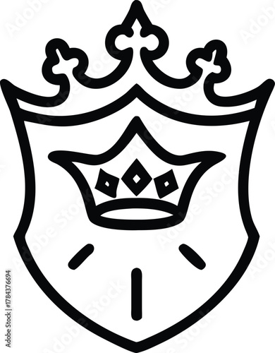 Empty tag design graphics, shield, elegant royal crest emblem, retro sticker. Black outline