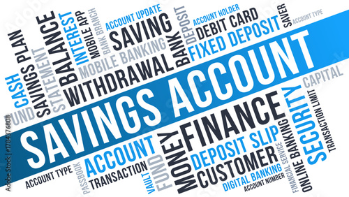 Savings Account Word Cloud Design, Savings Account Banking Design Concept