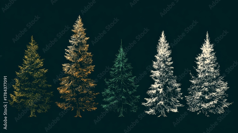Obraz premium christmas tree line art vector style