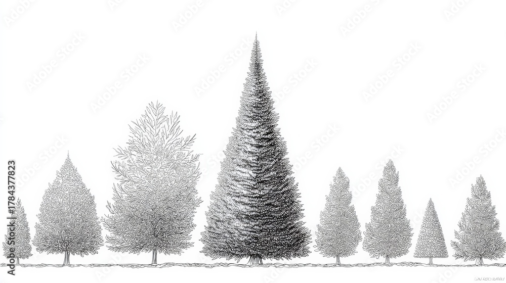 Obraz premium christmas tree line art vector style
