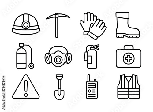 Essential safety equipment icons for construction and workplace protection