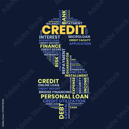 Credit and personal loan word cloud shaped like a dollar sign concept illustration