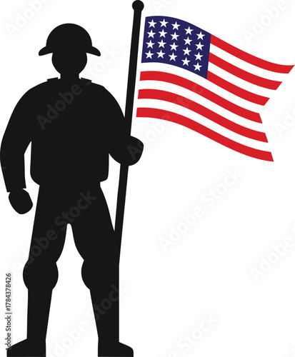 Soldier holding amerikan flag icon