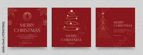 Christmas Flyer Poster Template & Vector Invitation Layout in Festive Holiday Season Luxury Red Gold Style, with Merry Christmas Text