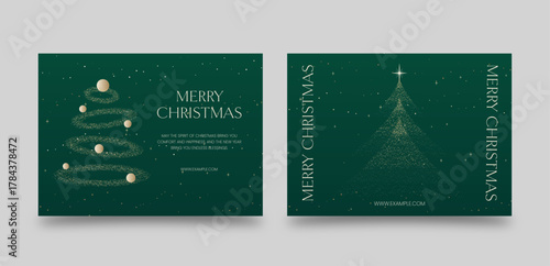 Christmas Flyer Poster Postcard Template & Vector Invitation Layout in Festive Holiday Season Luxury Green Gold Style, with Merry Christmas Text