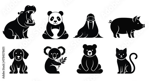 Animal silhouettes vector illustration set zoo fauna wildlife