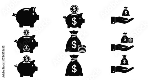 Piggy bank savings and money bag vector illustration concept