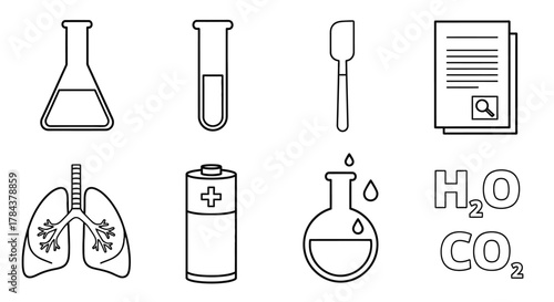 Science lab equipment vector illustration and chemical elements