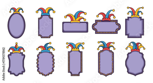 Set of colorful jester hat frames vector graphic illustration