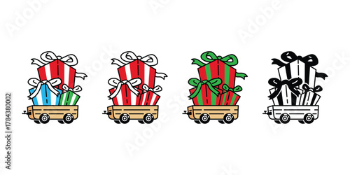 christmas santa claus gift truck cargo carrier icon cartoon character puppy pet doodle symbol illustration isolated design