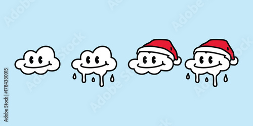 cloud cartoon icon rain christmas santa claus hat logo symbol sky fluffy vector doodle illustration design