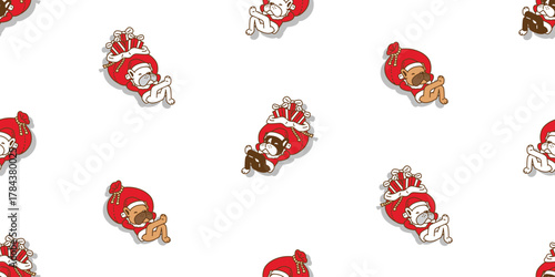 dog pattern seamless french bulldog Christmas bag Santa Claus hat sleeping vector gift box pet cartoon doodle wrapping paper tile background repeat wallpaper illustration scarf isolated design