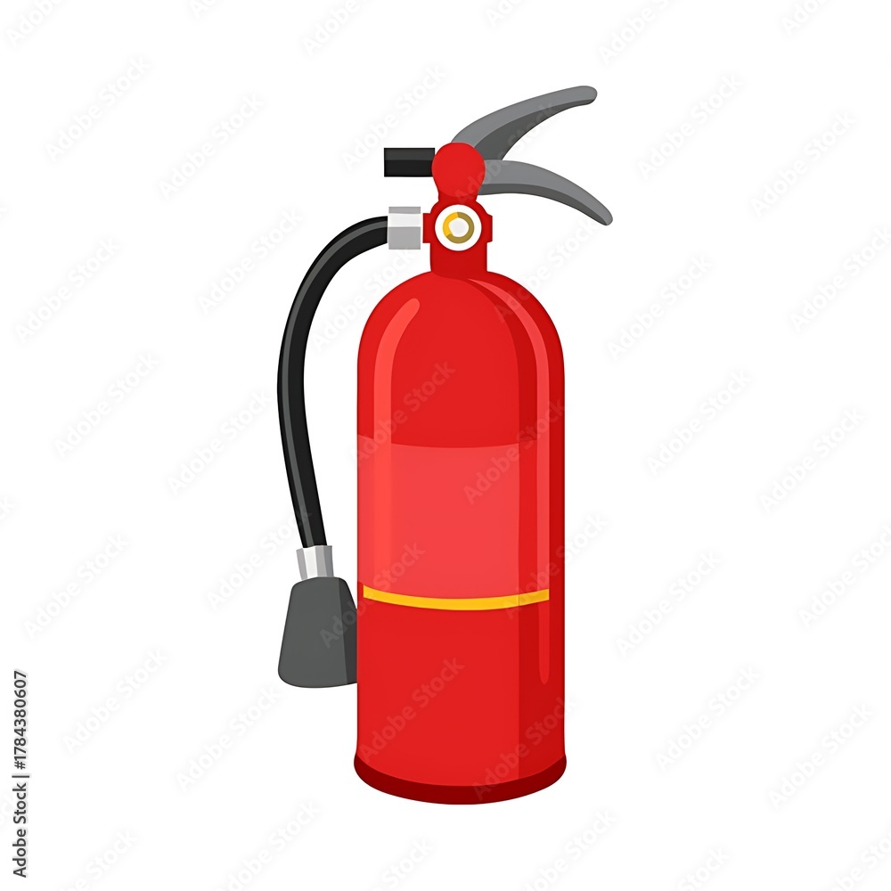 Obraz premium A cartoon illustration of a red fire extinguisher with a black hose