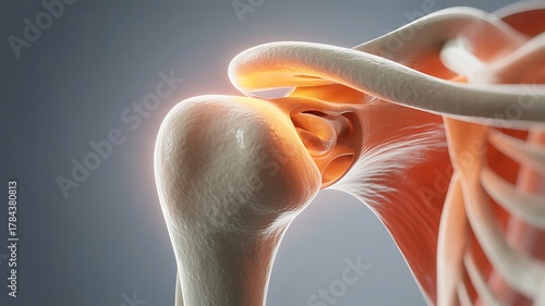Anatomical illustration of the human shoulder joint and surrounding muscles