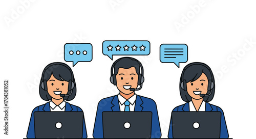 Customer service team providing support call center illustration