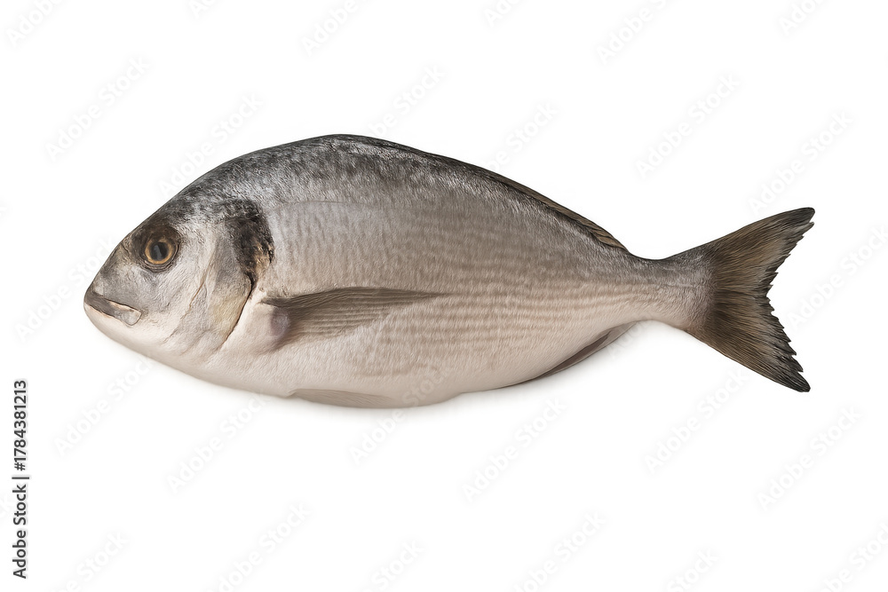 Fototapeta premium Gilt-head bream raw fresh seafood isolated on transparent background, whole dorada fish ready for cooking