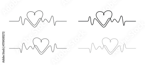 Continuous one line art illustration of a heart shape with a medical cross inside, concepts for healthcare
