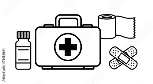 First aid kit medical supplies emergency healthcare illustration