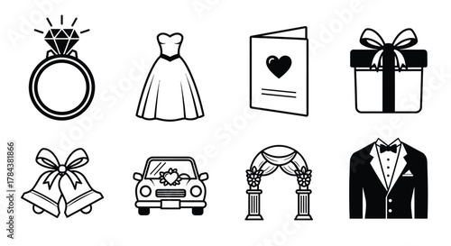 Wedding planning vector icons for marriage celebration design