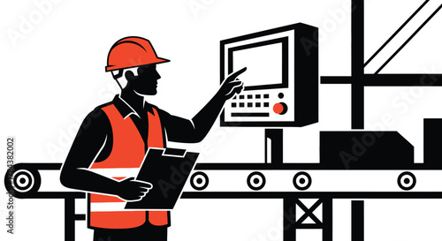 Factory worker operating machinery industrial automation vector