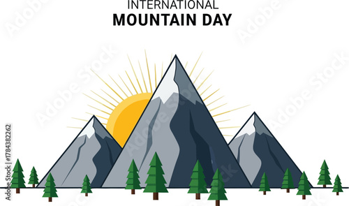 Mountain peaks with sun and trees for international mountain day