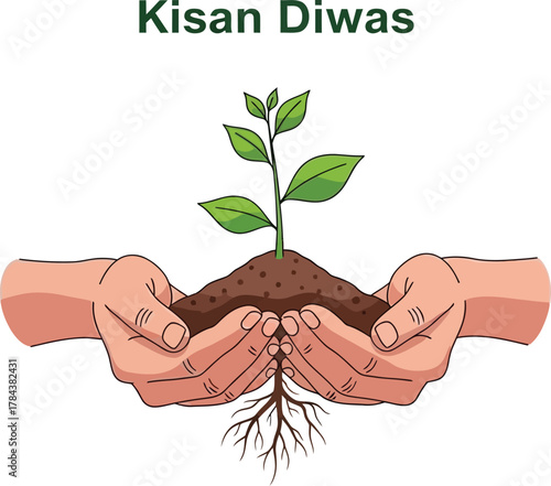 Hands holding soil and plant for kisan diwas