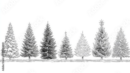 christmas tree line art vector style