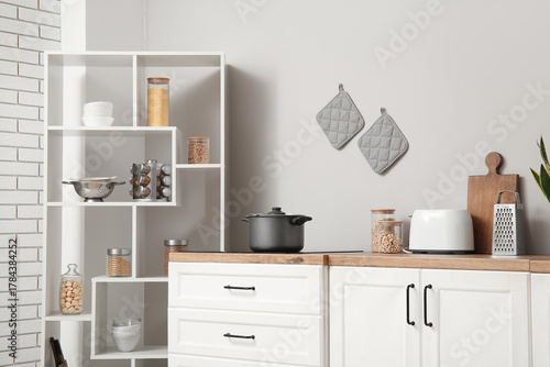 Wooden kitchen countertop w...