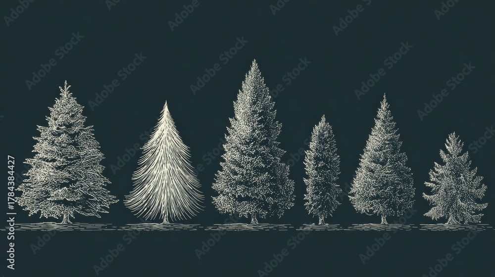 Obraz premium christmas tree line art vector style