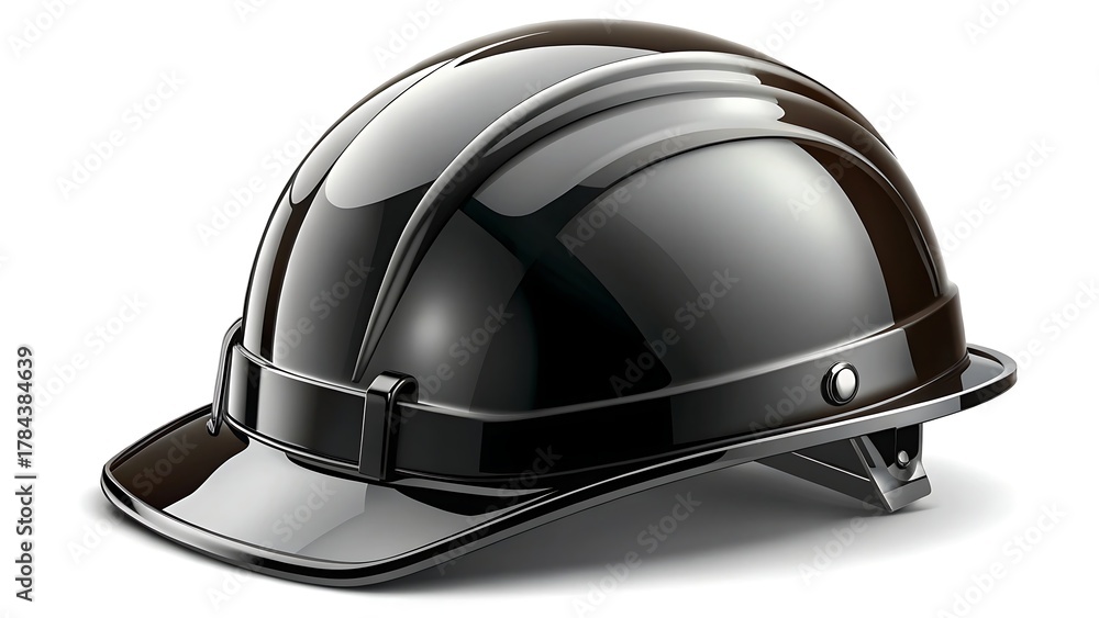 Fototapeta premium A glossy black hard hat isolated on a pure white background