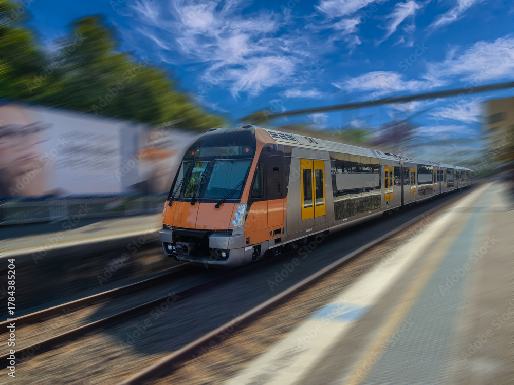 Naklejka premium Passenger Train going through Summer Hill train station a suburban Sydney train Station NSW Australia