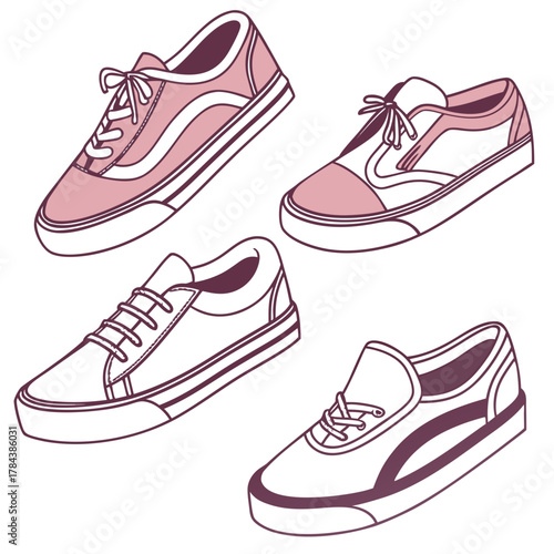 Four pink and purple low top sneakers vector shoe footwear